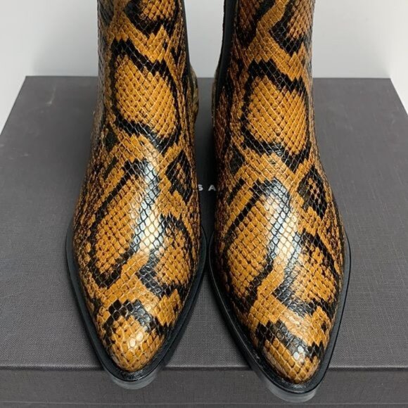 Freda Salvador Joan Chelsea Boots Womens 7.5 M Brass Snake Embossed Leather- 004 - Picture 4 of 10